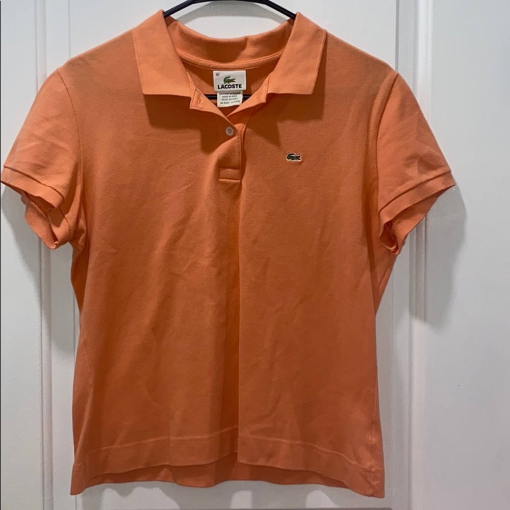 lacoste half buttoned up orange shirt